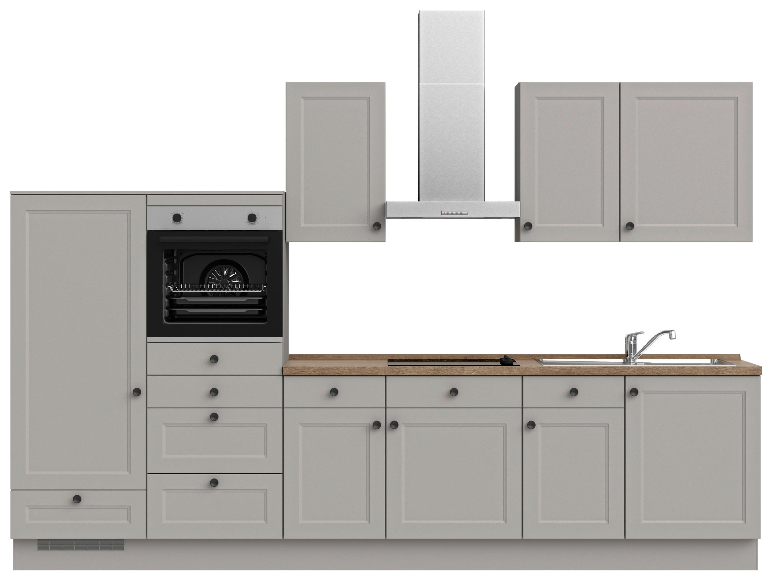 KÜCHENLEERBLOCK 330 cm   in Grau, Eiche dunkel  - Eiche dunkel/Schwarz, MODERN, Holzwerkstoff/Metall (330cm) - Nobilia