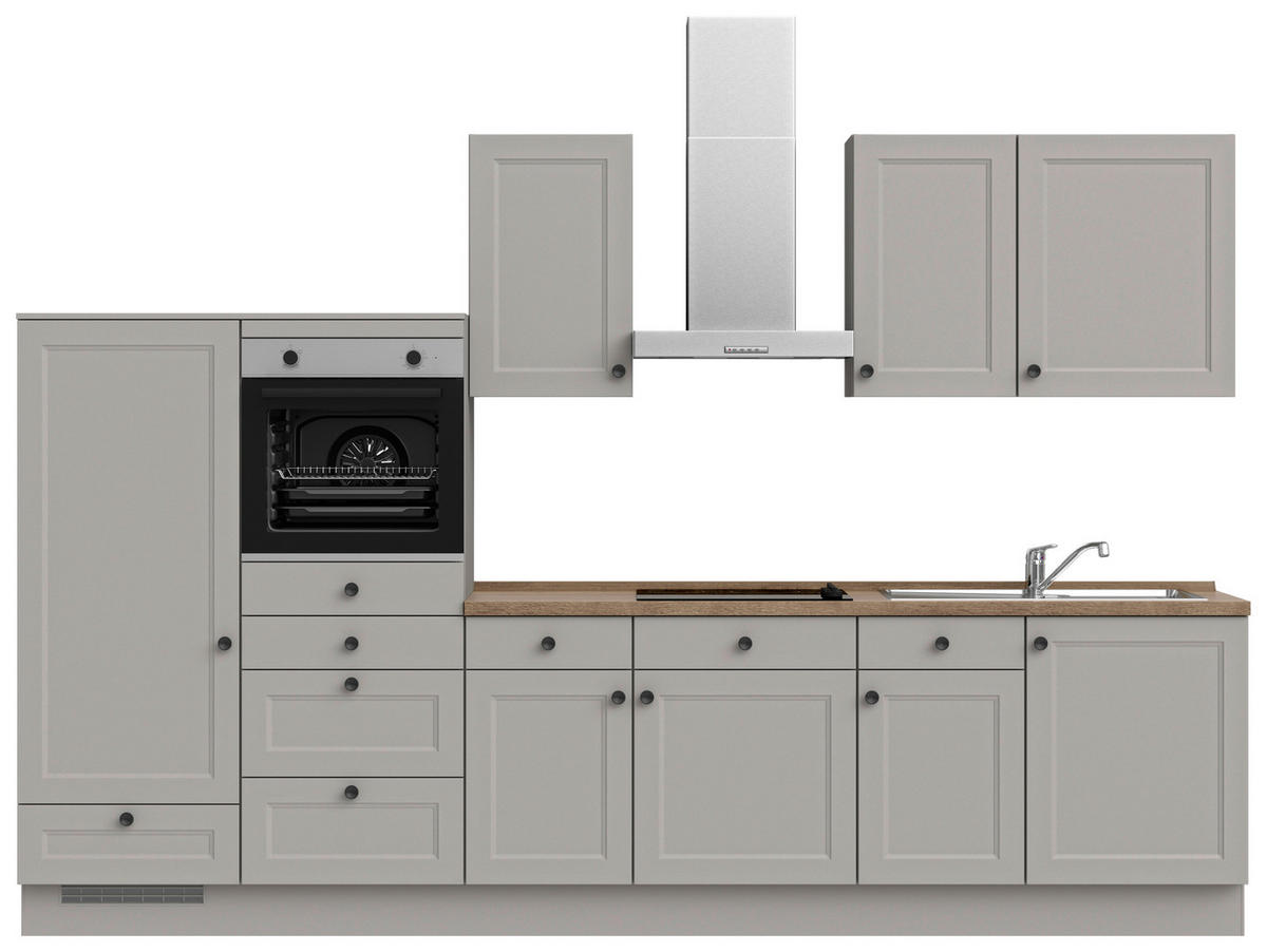 KÜCHENBLOCK 330 cm   in Grau, Eiche dunkel  - Eiche dunkel/Schwarz, MODERN, Holzwerkstoff/Metall (330cm) - Nobilia