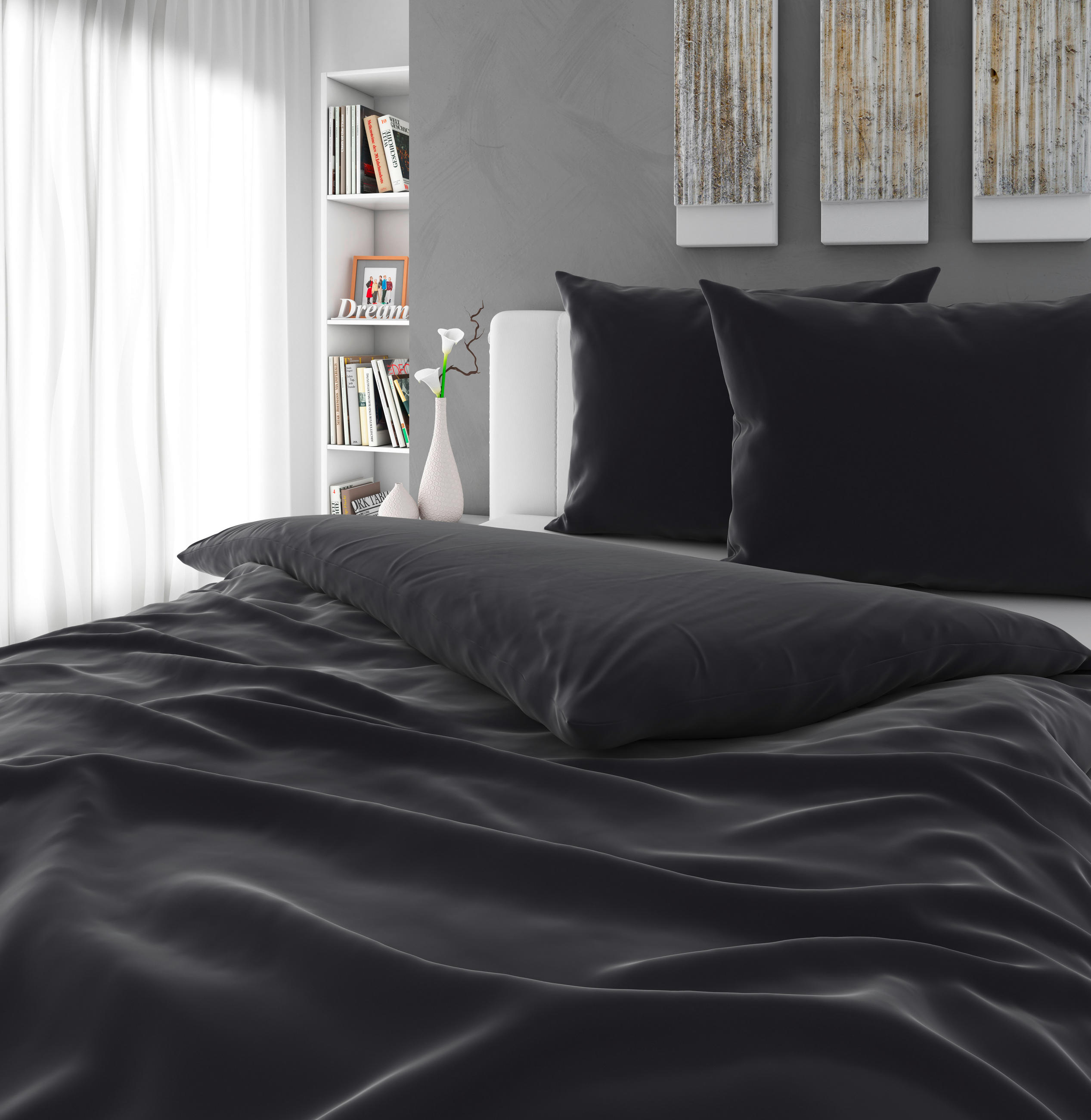POSTELJNINA SAORI 200/240 cm saten antracit  - antracit, Basics, tekstil (200/240cm) - Novel