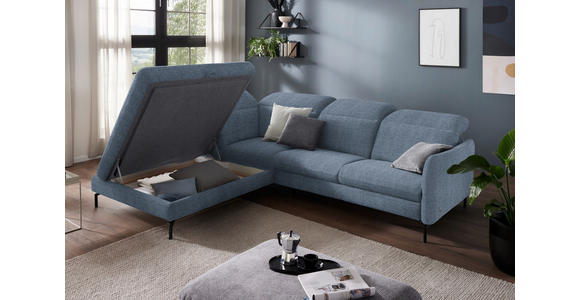 ECKSOFA in Flachgewebe Blau 233/299-313 cm - Blau/Schwarz, Design, Textil/Metall (233/299-313cm) - Dieter Knoll