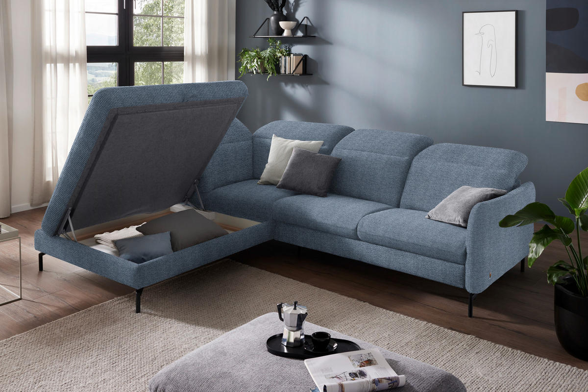 ECKSOFA in Flachgewebe Blau  - Blau/Schwarz, Design, Textil/Metall (233/299-313cm) - Dieter Knoll