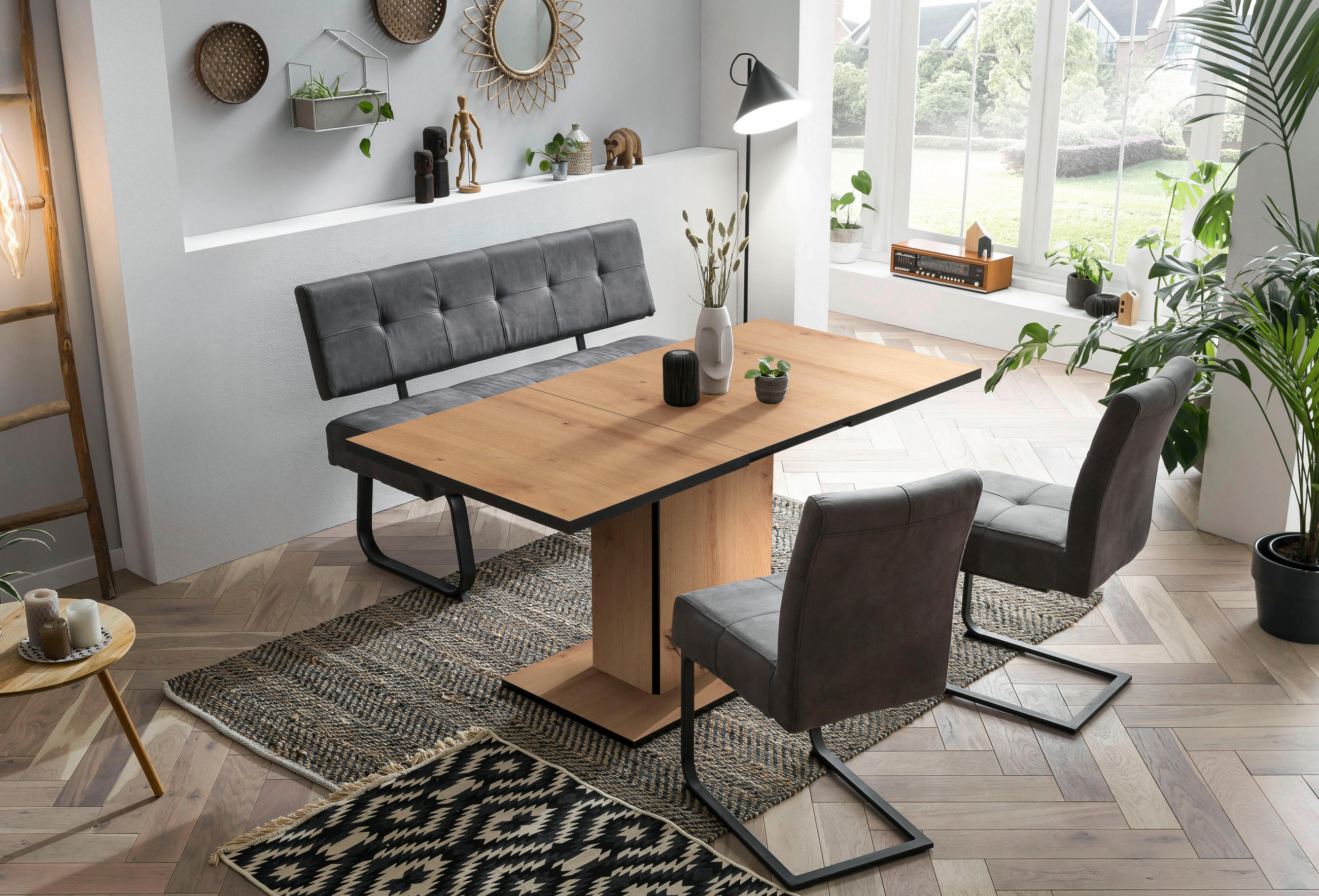 P & B Tischgruppe Anthrazit, Eiche Artisan 120-160x76x80 cm