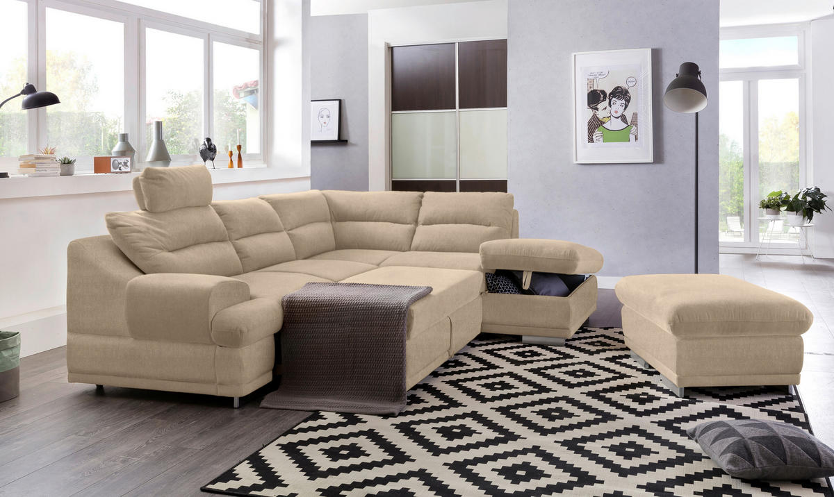 WOHNLANDSCHAFT in Velours Platinfarben  - Platinfarben/Chromfarben, KONVENTIONELL, Textil/Metall (264/217cm) - MID.YOU