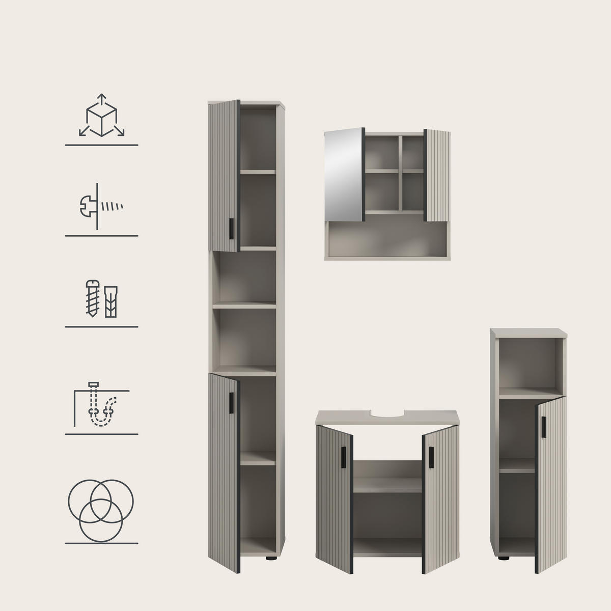 BADRUM 120 cm  - svart/kashmir, Trend, trämaterial/glas (120cm) - MID.YOU