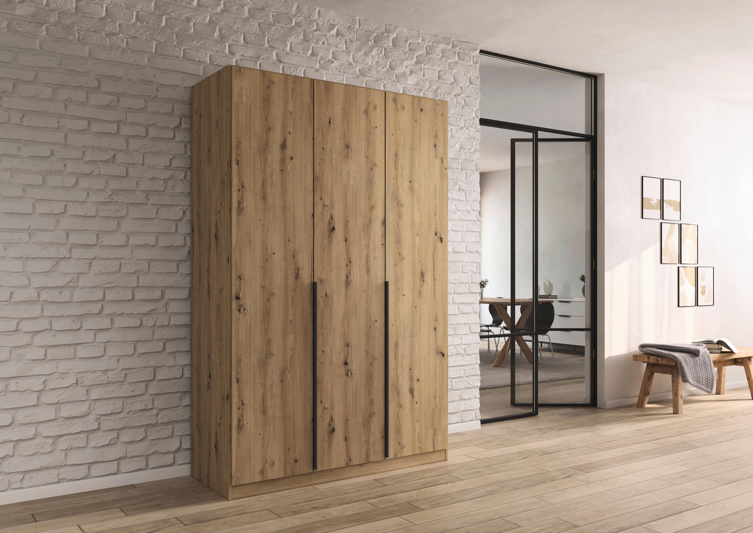DREHTÜRENSCHRANK in Eiche Artisan  - Eiche Artisan/Grau, Modern, Holzwerkstoff (136/229/54cm) - Rauch Möbel