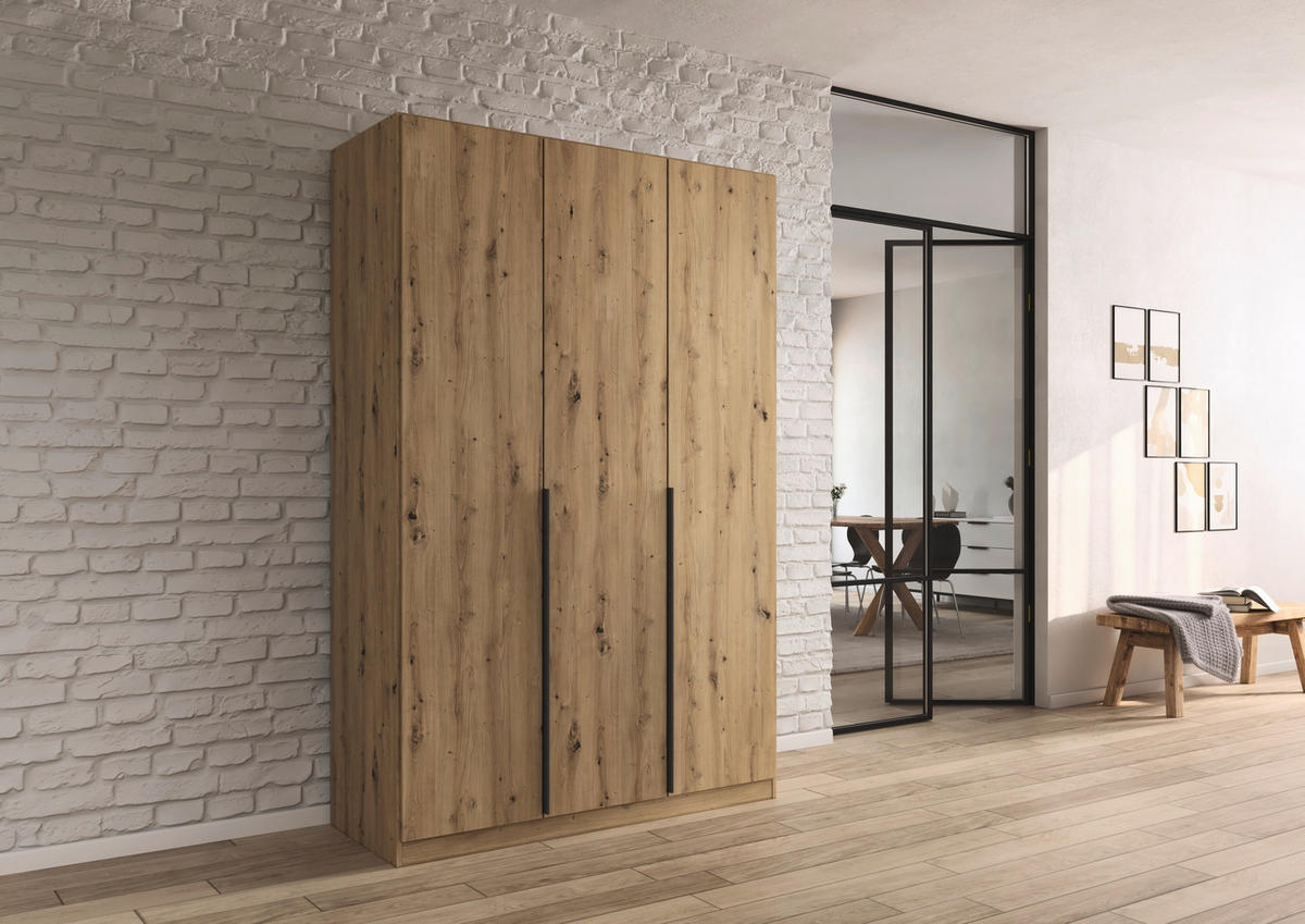 DREHTÜRENSCHRANK in Eiche Artisan  - Eiche Artisan/Grau, Modern, Holzwerkstoff (136/229/54cm) - Rauch Möbel