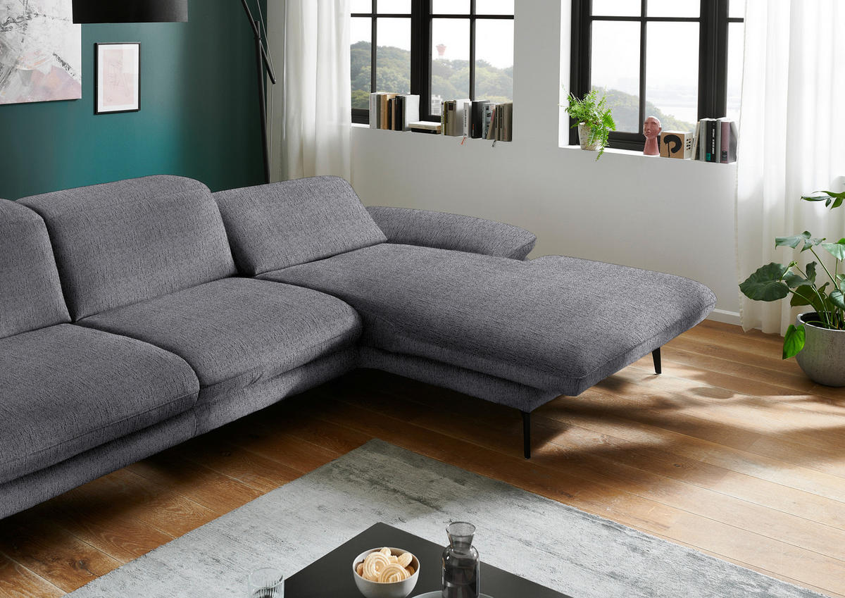 ECKSOFA in Chenille Anthrazit  - Anthrazit/Schwarz, Design, Textil/Metall (319/188cm) - Beldomo System