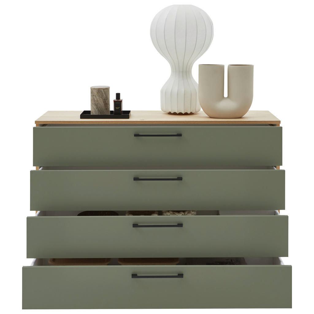 Thumbnail - Dieter Knoll Kommode Tosca, Eiche, Olivgrün, Metall, furniert, 5 Schubladen, 120x82.2x46 cm, stehend, Beimöbel erhältlic...