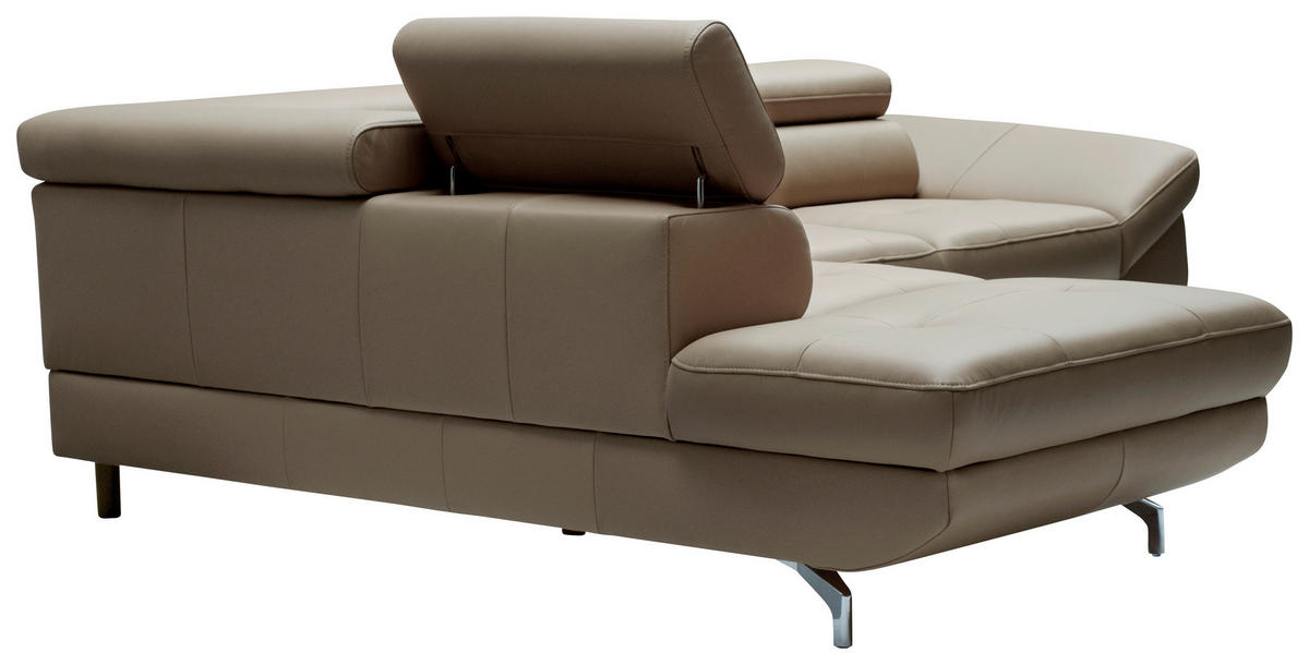 ECKSOFA in Echtleder Haselnussfarben  - Chromfarben/Haselnussfarben, Design, Leder/Metall (220/270cm) - Novel