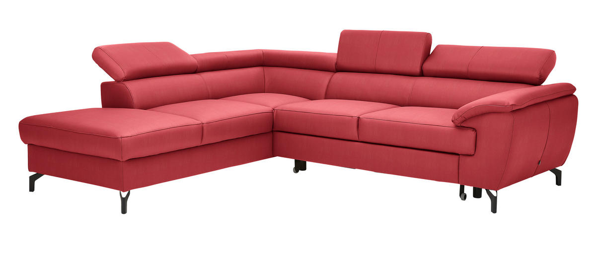 ECKSOFA Echtleder Rot  - Rot/Schwarz, Design, Leder/Metall (220/256cm) - Celina Home