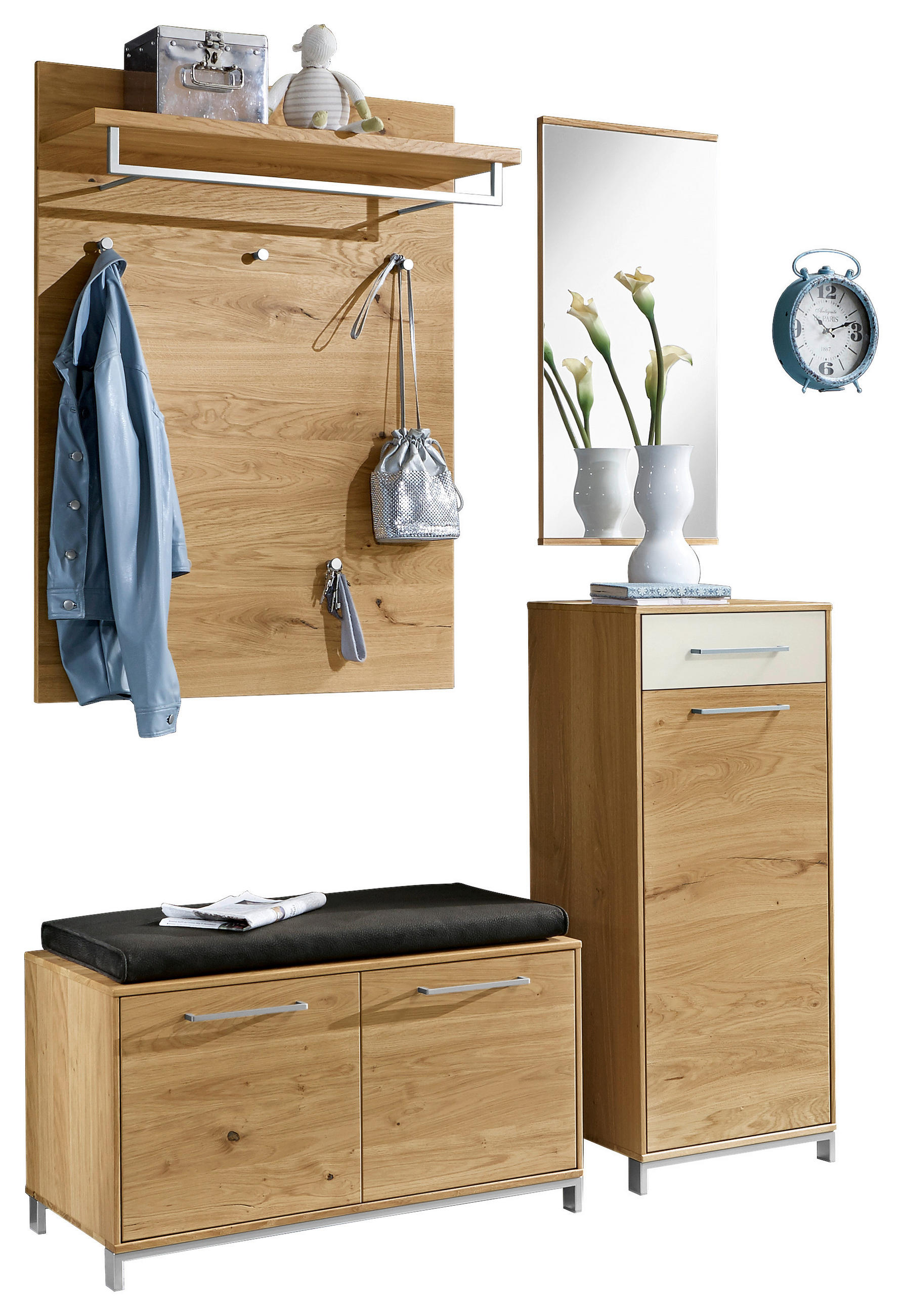 GARDEROBE 5-teilig 140/195/40 cm  - Weiss/Eichefarben, Design, Glas/Holz (140/195/40cm)