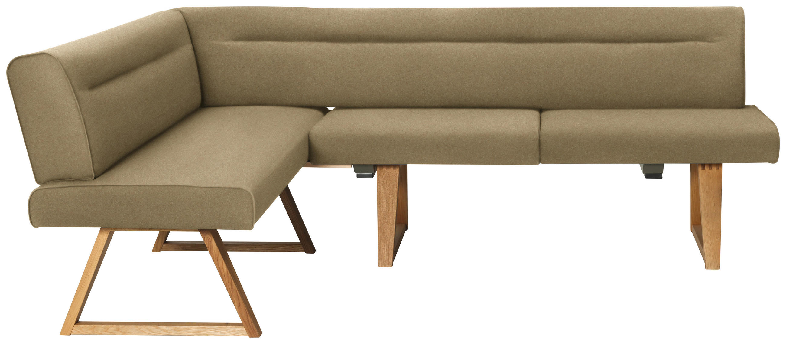 ECKBANK 170/230 cm Mikrofaser, Lederlook (vegan) Eichefarben, Olivgrün Wildeiche massiv   - Eichefarben/Olivgrün, KONVENTIONELL, Holz/Textil (170/230cm) - Moderano