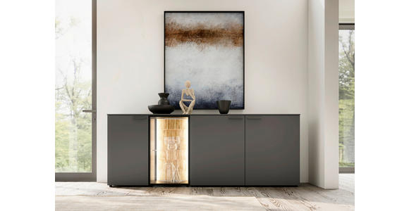 SIDEBOARD 210/80/42 cm  - Schieferfarben/Eichefarben, Design, Glas/Holz (210/80/42cm) - Moderano