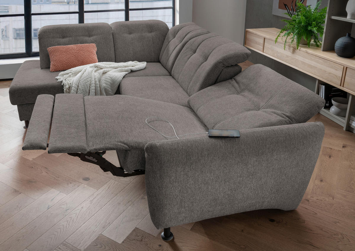 ECKSOFA in Chenille Graubraun  198/270 cm  - Graubraun/Schwarz, MODERN, Textil/Metall (198/270cm) - Livetastic