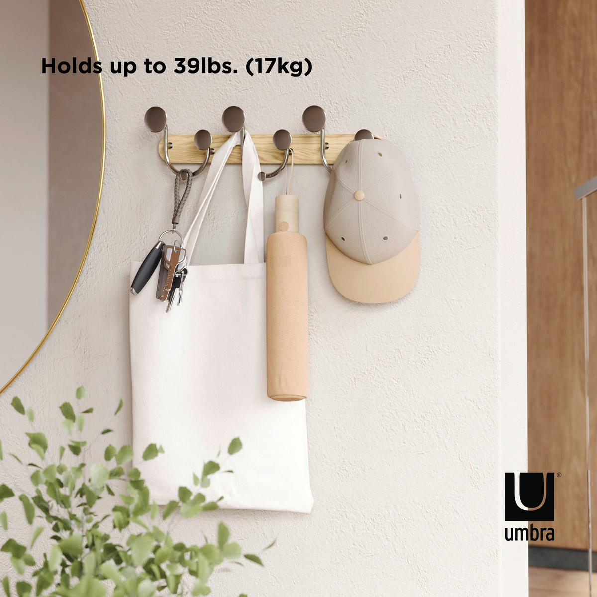 WANDGARDEROBE - Naturfarben/Nickelfarben, Design, Holz/Metall (7,6/12,7/43,2cm) - Umbra
