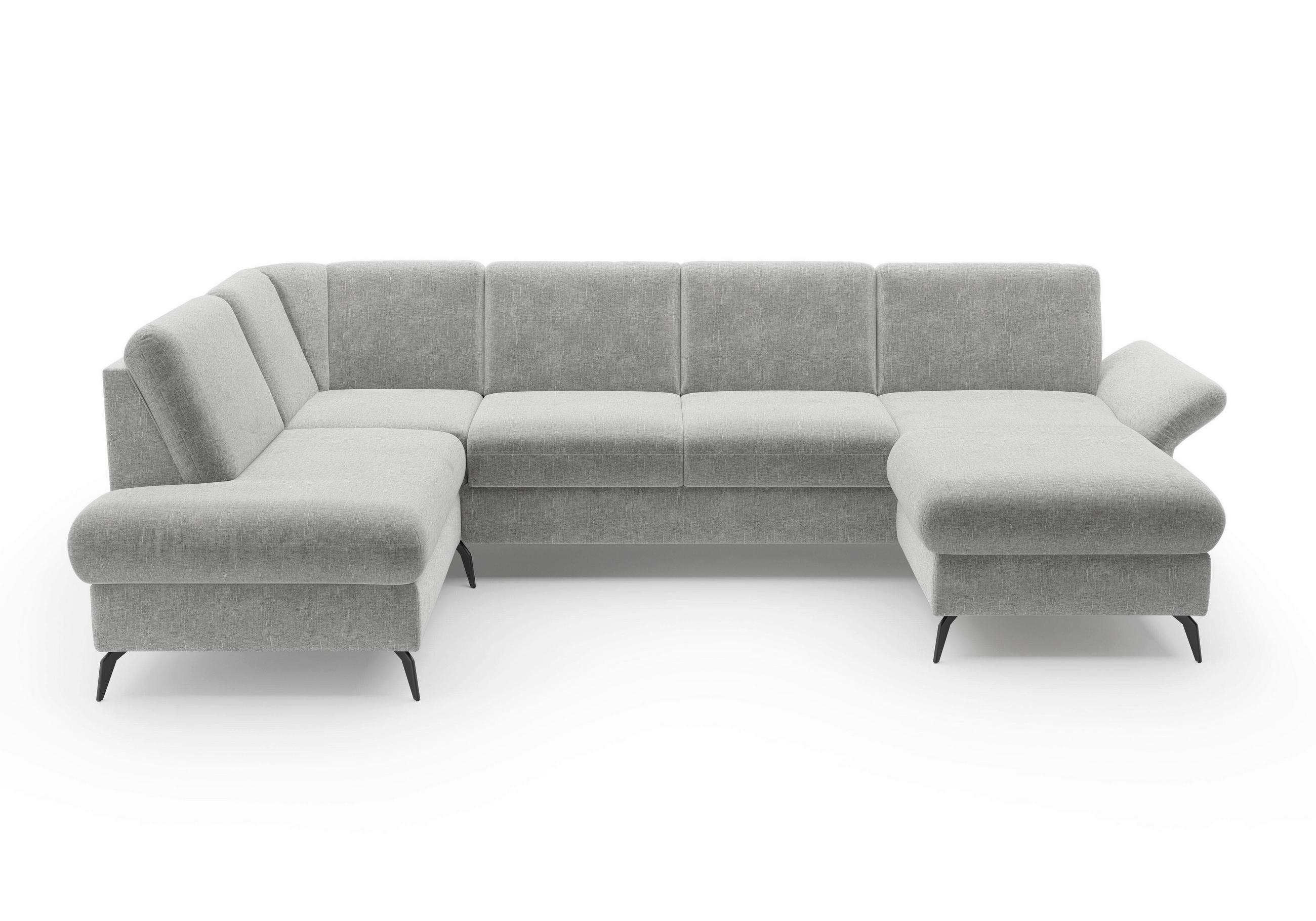 WOHNLANDSCHAFT Hellgrau Flachgewebe  - Hellgrau/Schwarz, KONVENTIONELL, Textil/Metall (195/314/164cm) - Sit & More
