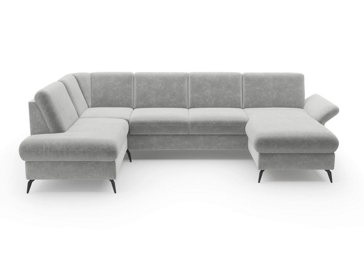 WOHNLANDSCHAFT Hellgrau Flachgewebe  - Hellgrau/Schwarz, KONVENTIONELL, Textil/Metall (195/314/164cm) - Sit & More
