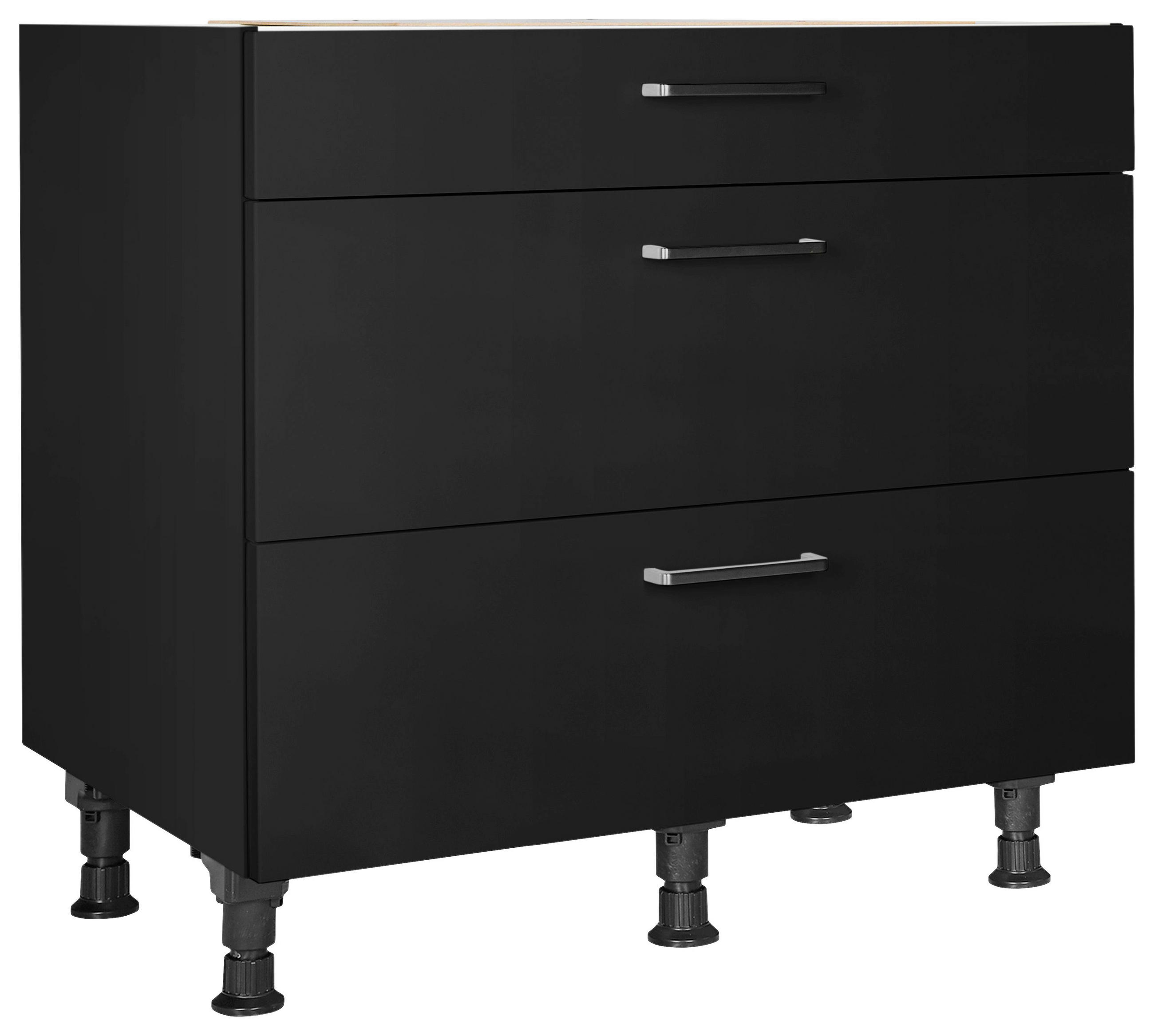 SCHUBKASTENUNTERSCHRANK 90/87/56 cm  in Schwarz  - Edelstahlfarben/Schwarz, MODERN, Holzwerkstoff/Metall (90/87/56cm) - Nobilia