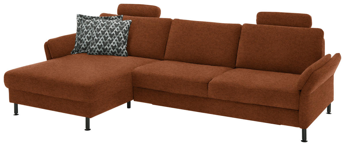 ECKSOFA Chenille, Flachgewebe Rostfarben  - Rostfarben/Schwarz, Design, Textil/Metall (175/316cm) - Dieter Knoll