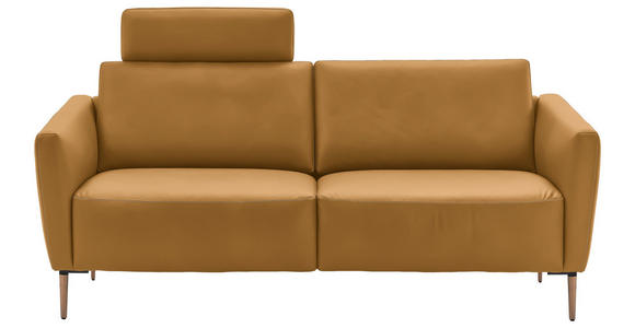 2-SITZER-SOFA  in Echtleder Currygelb   - Currygelb/Eichefarben, Natur, Leder/Holz (207/86/87cm) - Valnatura