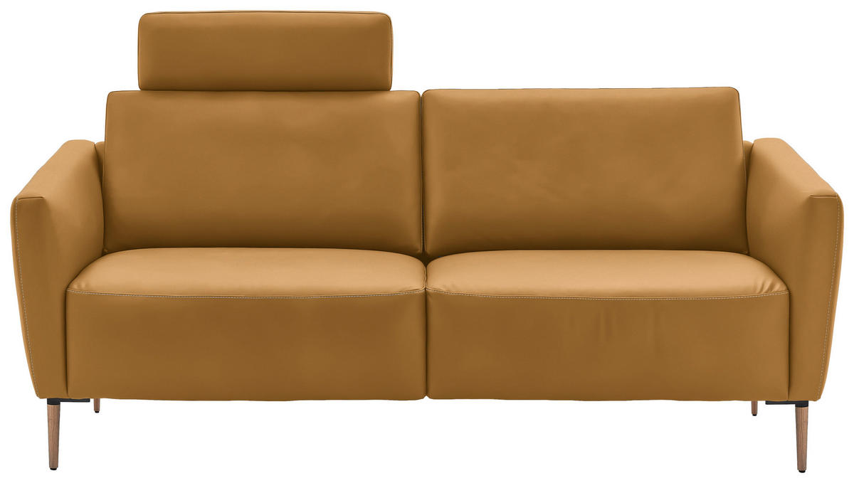 2-SITZER-SOFA Echtleder Currygelb  - Currygelb/Eichefarben, Natur, Leder/Holz (207/86/87cm) - Valnatura