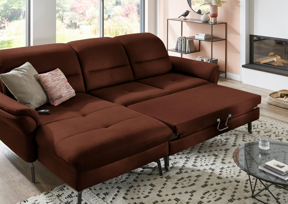 ECKSOFA in Flachgewebe Braun  - Schwarz/Braun, Konventionell, Textil/Metall (181/260cm) - Beldomo Speed