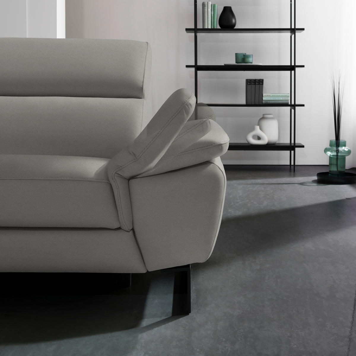 ECKSOFA Grau Echtleder  - Schwarz/Grau, Design, Leder/Metall (281/225cm) - Celina Home