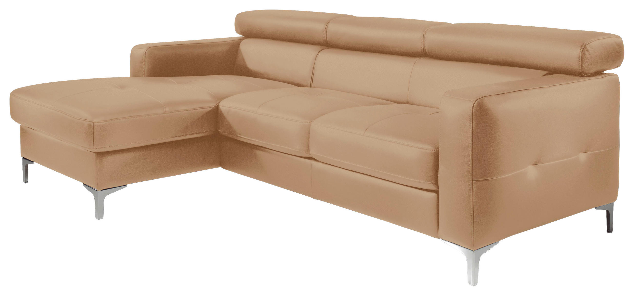 ECKSOFA in Echtleder Cappuccino - Chromfarben/Cappuccino, Design, Leder/Metall (169/226cm) - Livetastic