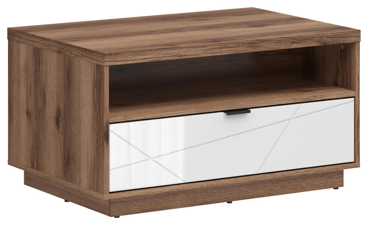 COUCHTISCH in Holzwerkstoff 90/60/48,5 cm  - Eichefarben/Weiß Hochglanz, Design, Holzwerkstoff/Kunststoff (90/60/48,5cm)