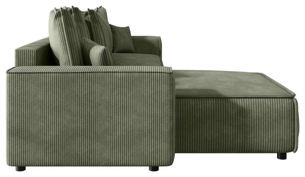 ECKSOFA 190/280 cm MERO in Cord Grün Zierkissen, Rückenkissen, Bettkasten  190/280 cm  - Schwarz/Grün, MODERN, Kunststoff/Textil (190/280cm) - MID.YOU