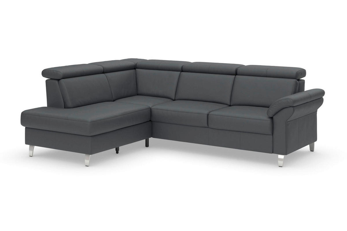 ECKSOFA 194/245 cm ARNGAST E in Echtleder Schwarz Kopfteilverstellung  194/245 cm  - Chromfarben/Schwarz, Basics, Leder/Textil (194/245cm) - Sit & More