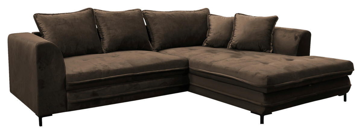 ECKSCHLAFSOFA Velours Braun  - Schwarz/Braun, Design, Textil/Metall (277/187cm) - Livetastic
