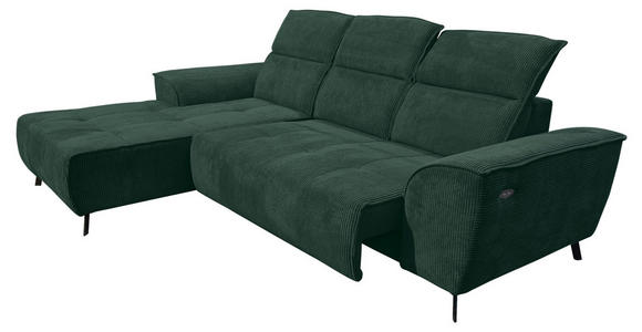 ECKSOFA Dunkelgrün Cord  - Dunkelgrün/Schwarz, KONVENTIONELL, Textil/Metall (196/290cm) - Carryhome