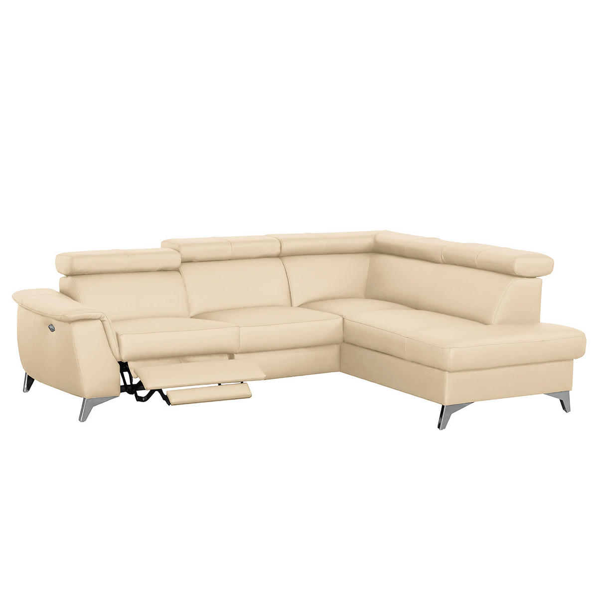ECKSOFA Beige Echtleder Lederlook  - Chromfarben/Beige, Design, Leder/Textil (257/197cm) - Livetastic