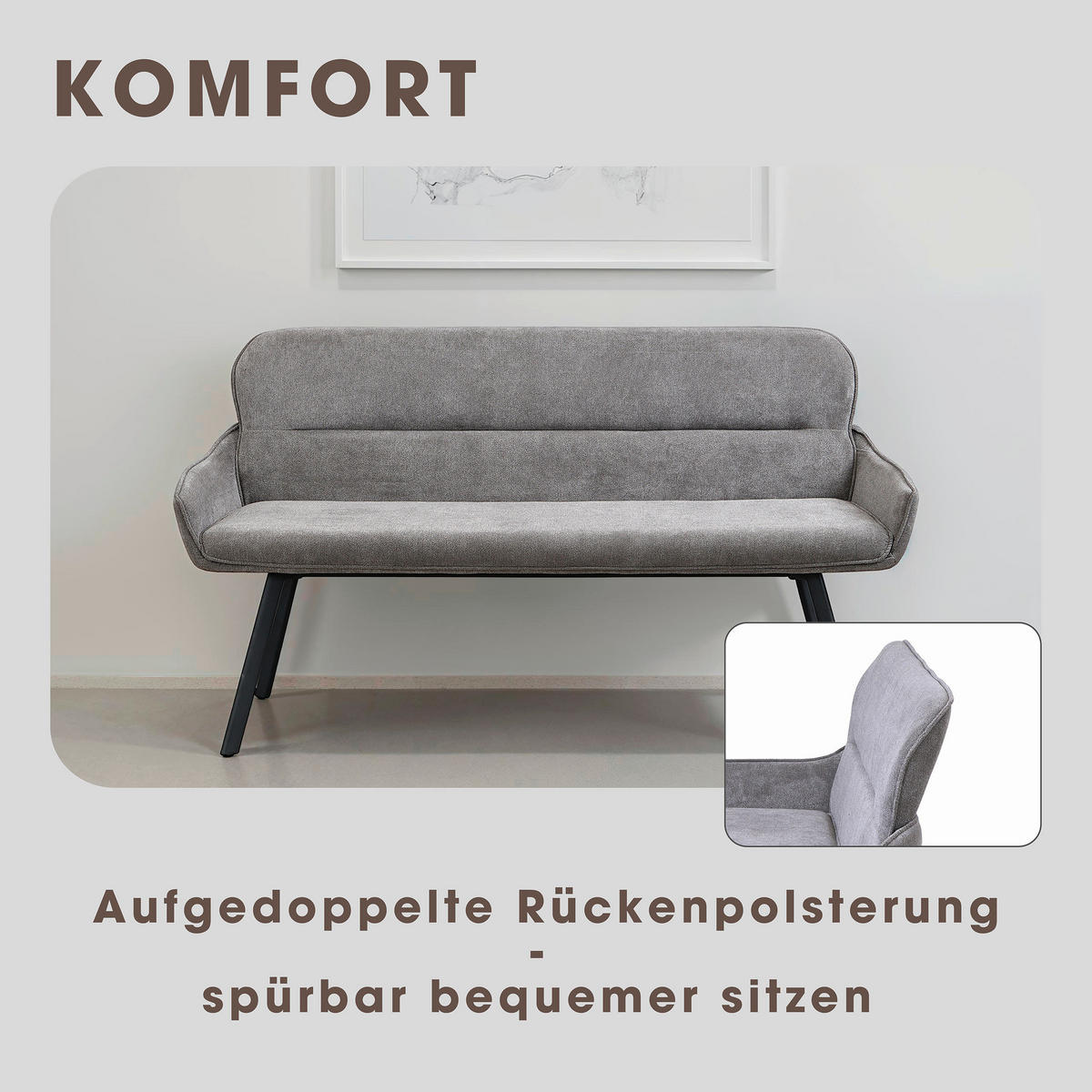 SITZBANK in Metall, Textil Schwarz, Dunkelgrau  - Dunkelgrau/Schwarz, MODERN, Textil/Metall (140/90/62cm) - MID.YOU