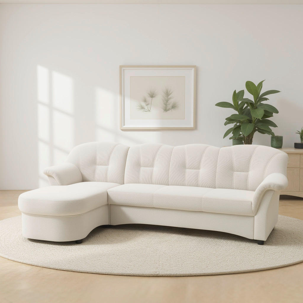 ECKSCHLAFSOFA  FLORES FK Creme Mikrofaser  - Creme/Schwarz, KONVENTIONELL, Kunststoff/Textil (142/231cm) - MID.YOU