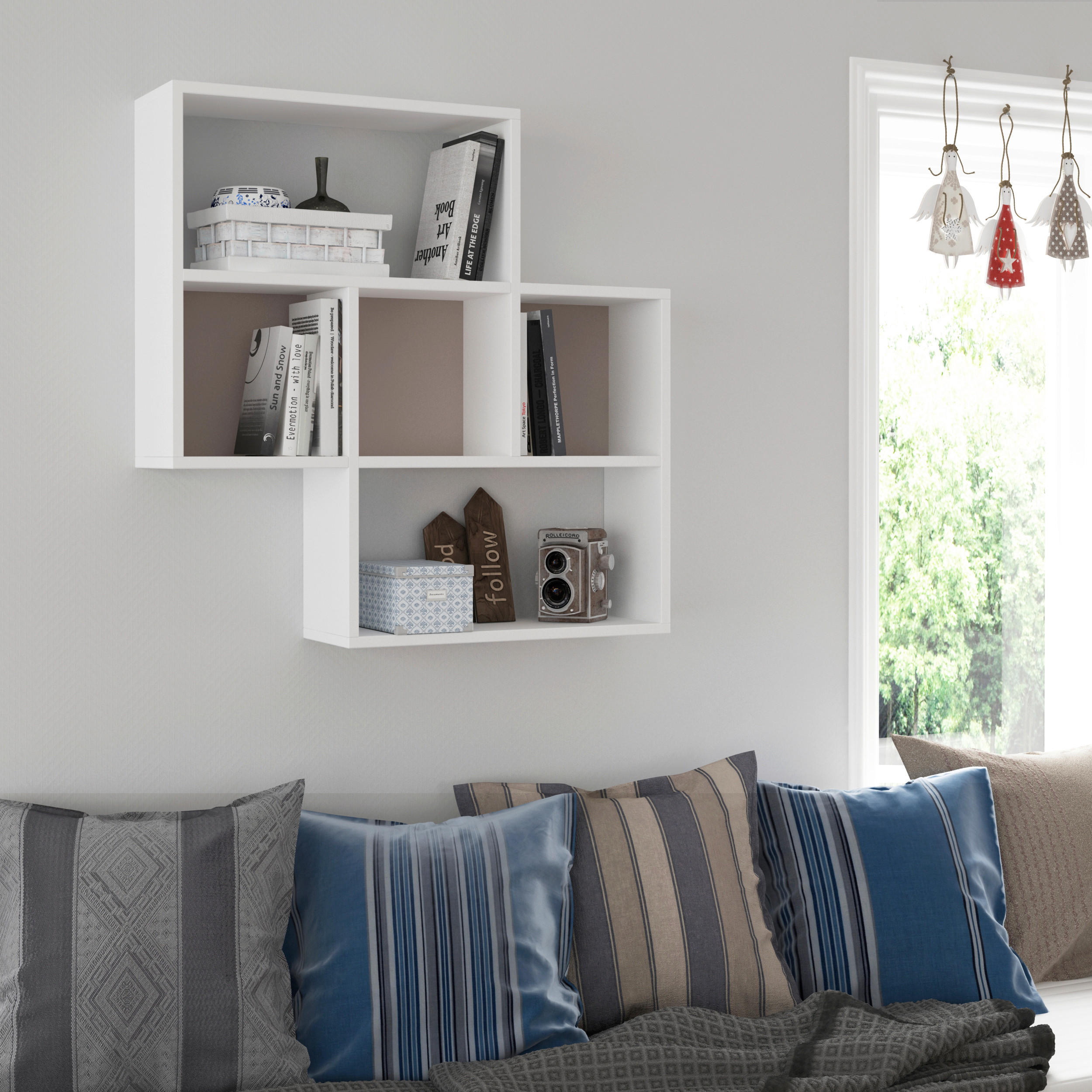 WANDREGAL 85/85/20 cm  - Weiss/Mokka, Design, Holzwerkstoff (85/85/20cm) - Livetastic
