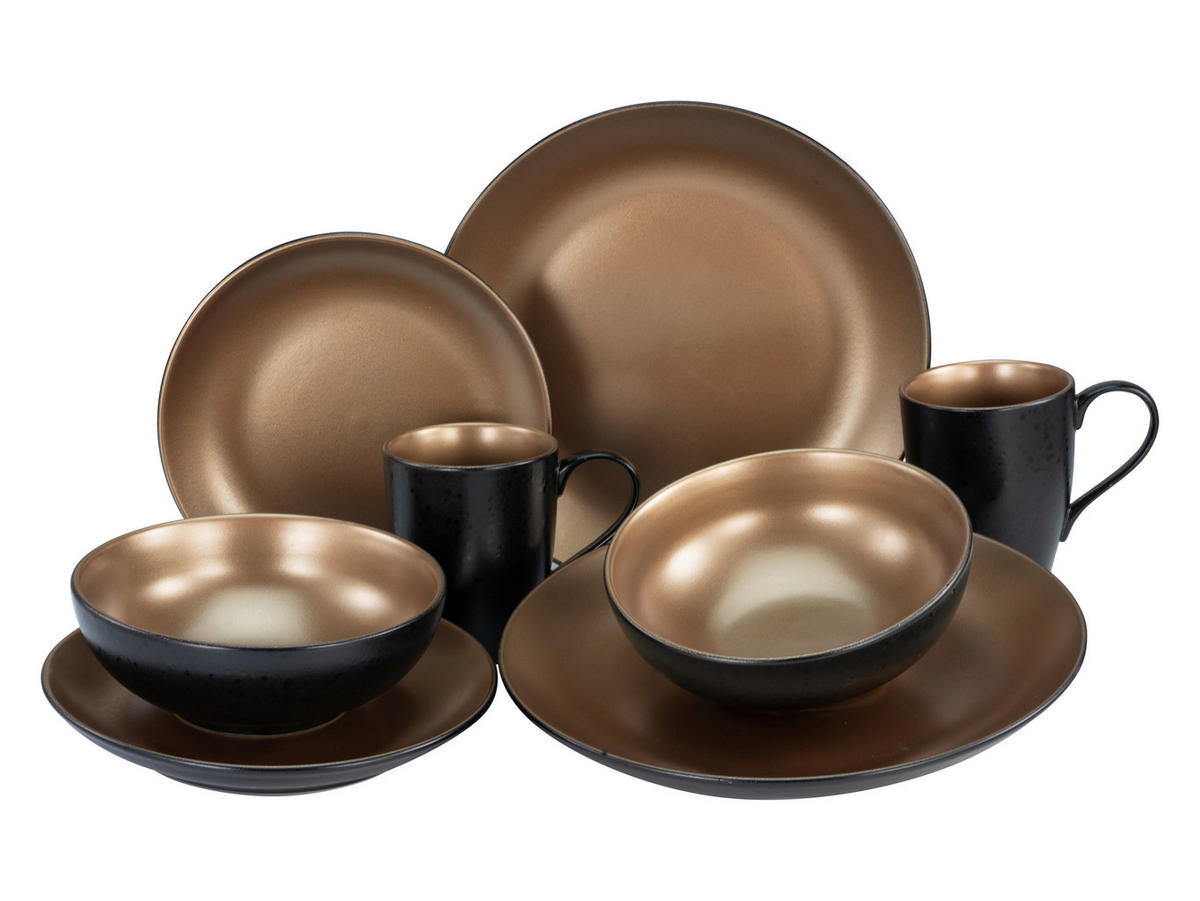 KOMBISERVICE Schwarz, Goldfarben Glamour Gold 8-teilig 2 Personen  - Goldfarben/Schwarz, Keramik - Creatable
