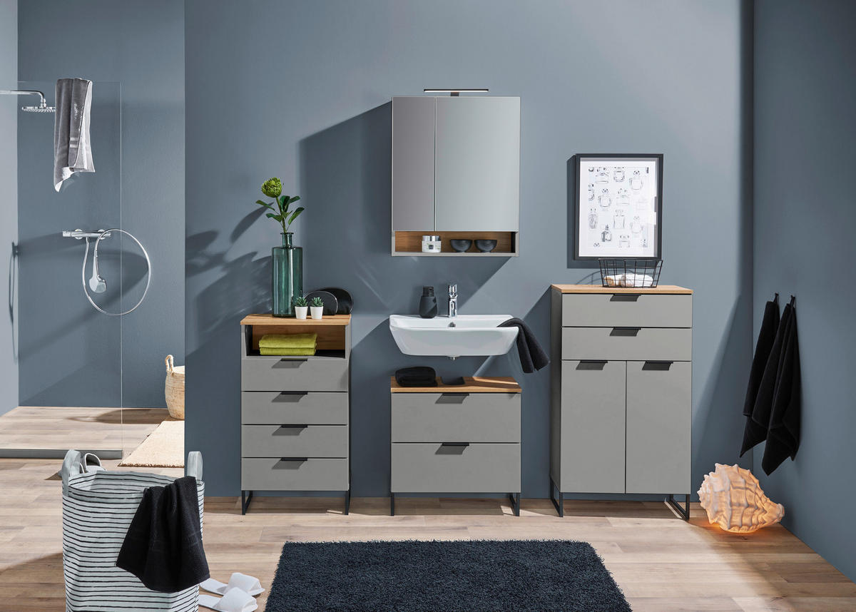 MIDISCHRANK 50/91/32 cm  - Eichefarben/Schwarz, KONVENTIONELL, Holzwerkstoff/Metall (50/91/32cm) - home24