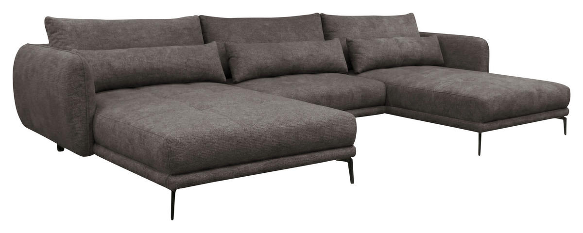 WOHNLANDSCHAFT LAGACY U in Flachgewebe Graubraun  - Graubraun/Schwarz, Design, Textil/Metall (193/368/193cm) - MID.YOU