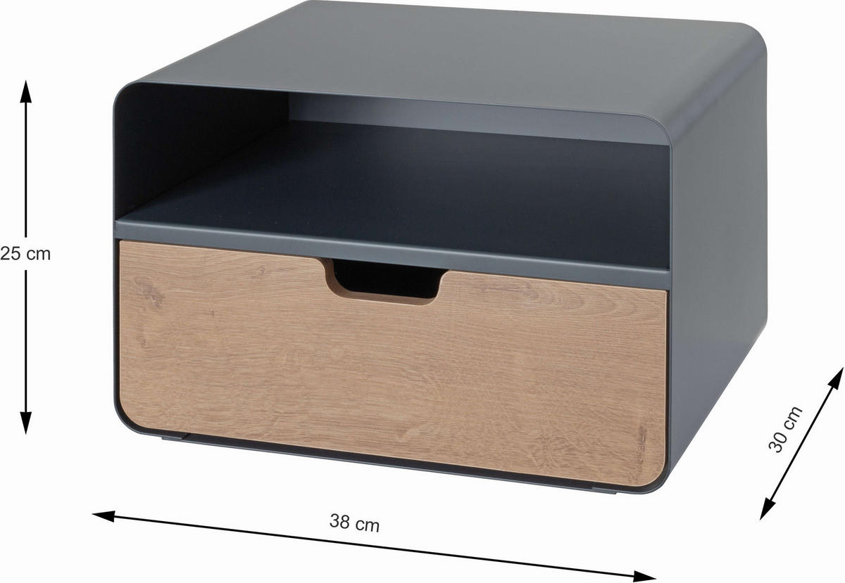 NACHTSCHRANK 38/25/30 cm  - Eichefarben/Anthrazit, MODERN, Holzwerkstoff/Metall (38/25/30cm)