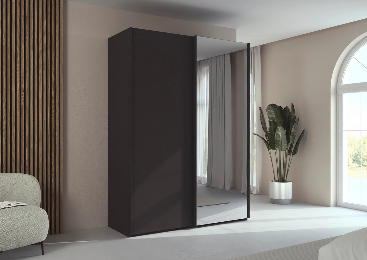 SCHWEBETÜRENSCHRANK 162/223/69 cm,  in Graphitfarben, 2 Tür(en)  - Graphitfarben, Basics, Glas/Holzwerkstoff (162/223/69cm) - Rauch Möbel