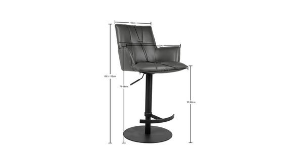 BARHOCKER Echtleder Anthrazit, Schwarz Eisen Sitzfläche 360° drehbar, inklusive Armlehnen - Anthrazit/Schwarz, Design, Leder/Metall (56/89,5-115/56cm) - Novel