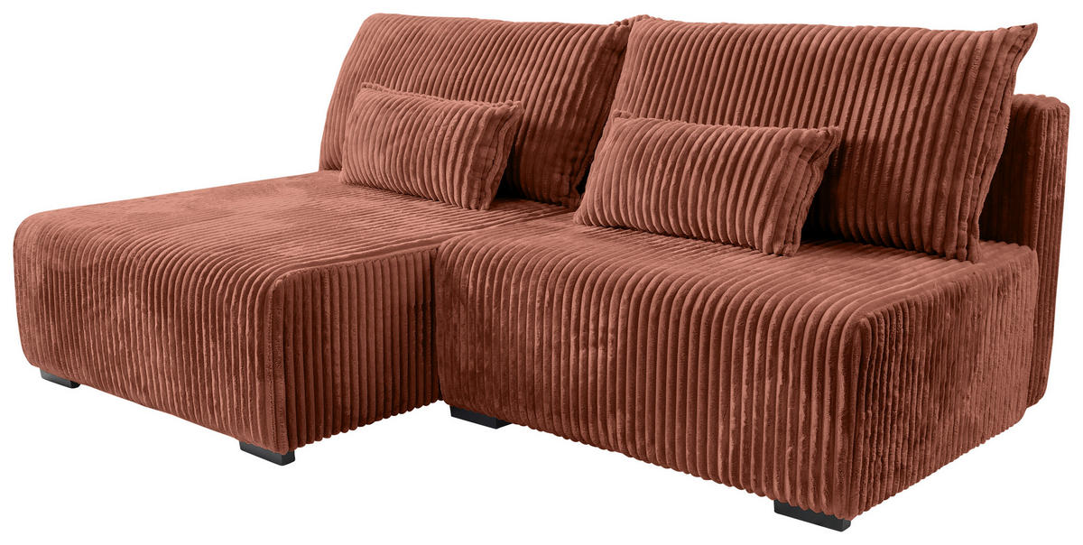 ECKSOFA in Cord Bronzefarben  - Schwarz/Bronzefarben, Modern, Holz/Textil (145/210cm) - MID.YOU