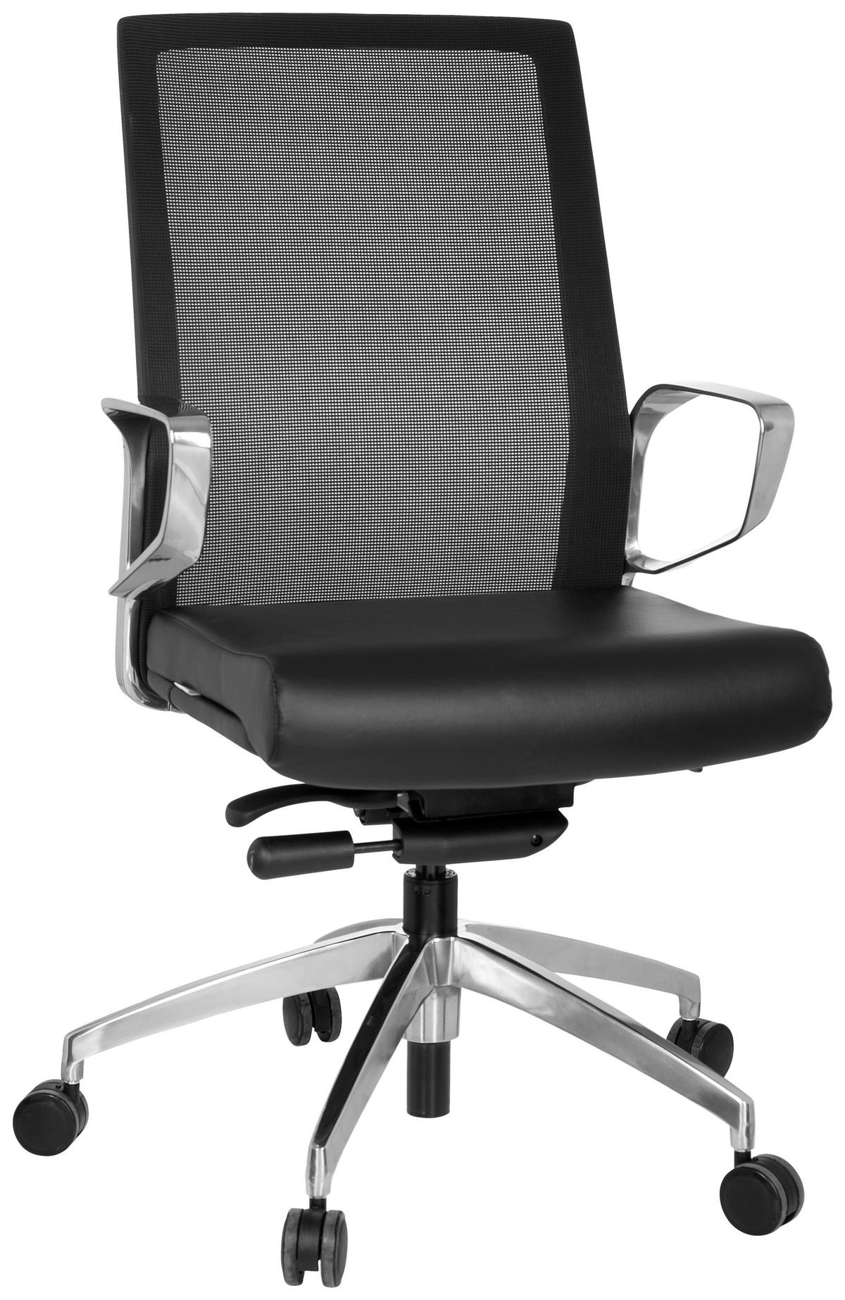 DREHSTUHL  in Lederlook, Netzbespannung Schwarz  - Schwarz, MODERN, Kunststoff/Textil (57/110/50cm) - MID.YOU