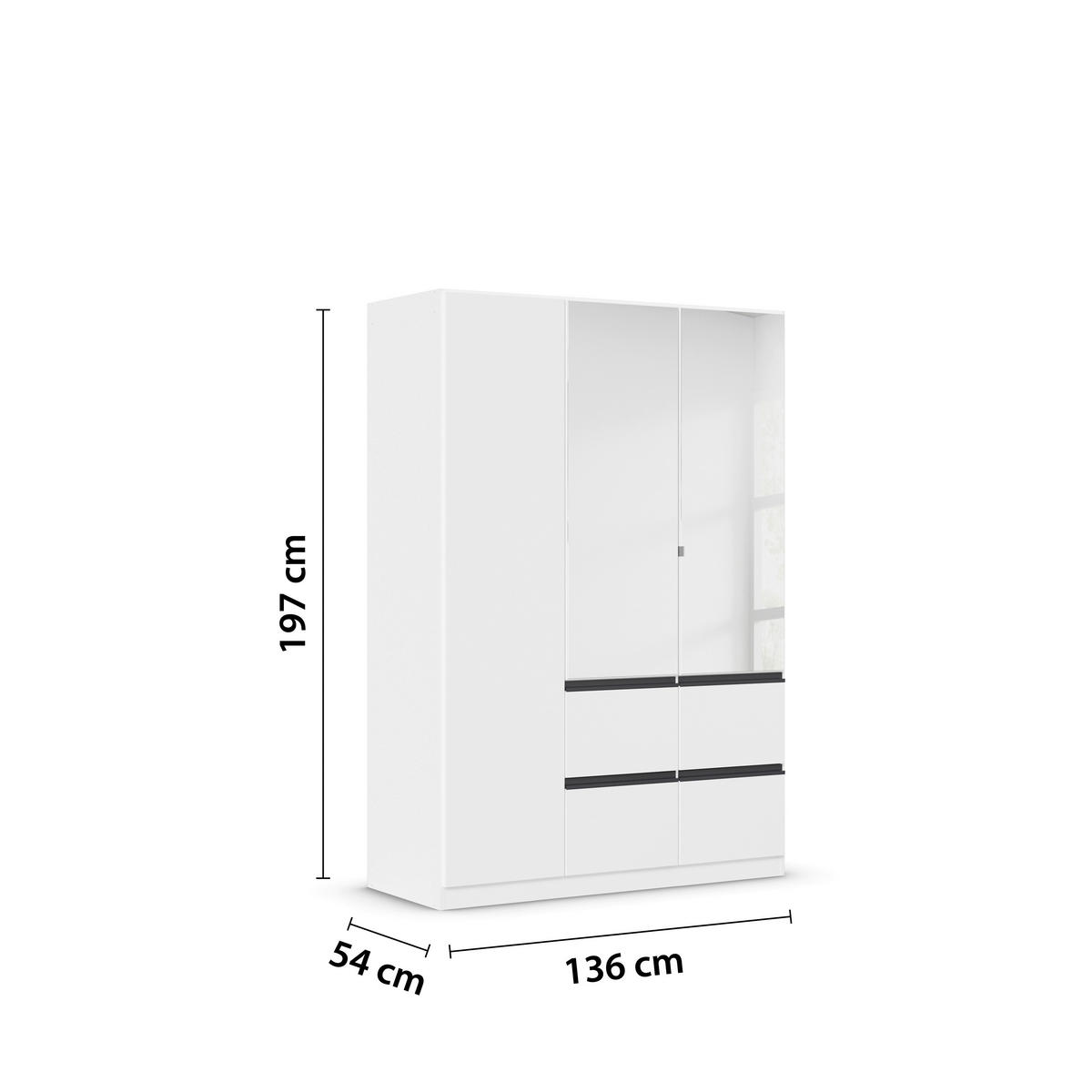 KLEIDERSCHRANK in Weiss, Dunkelgrau  - Weiss/Dunkelgrau, Trend, Glas/Holzwerkstoff (136/197/54cm) - Xora