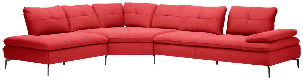 ECKSOFA in Flachgewebe Hellrot  - Hellrot/Schwarz, Design, Textil/Metall (271/344cm) - Chilliano