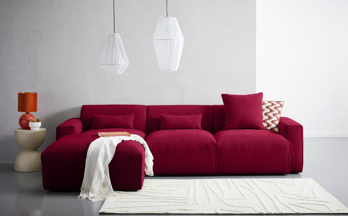 ECKSOFA in Cord Rot  196/303 cm  - Rot/Schwarz, Design, Kunststoff/Textil (196/303cm) - Livetastic