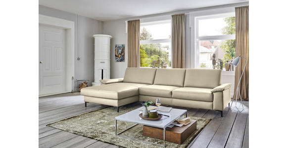 ECKSOFA  in Echtleder Creme, Naturfarben  176/334 cm  - Creme/Schwarz, Design, Leder/Metall (176/334cm) - Dieter Knoll