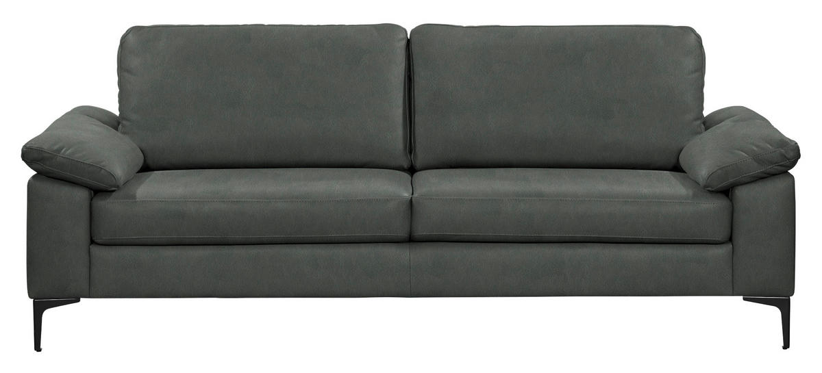 3-SITZER-SOFA  in Echtleder Fango   - Fango/Schwarz, Design, Leder/Metall (224/86/97cm) - Schöner Wohnen